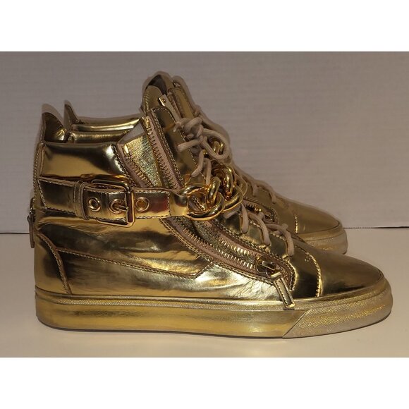 Giuseppe Zanotti  London Mirrored Leather  Chain High 'Vegas Gold'  hi-top sneak - Picture 5 of 16